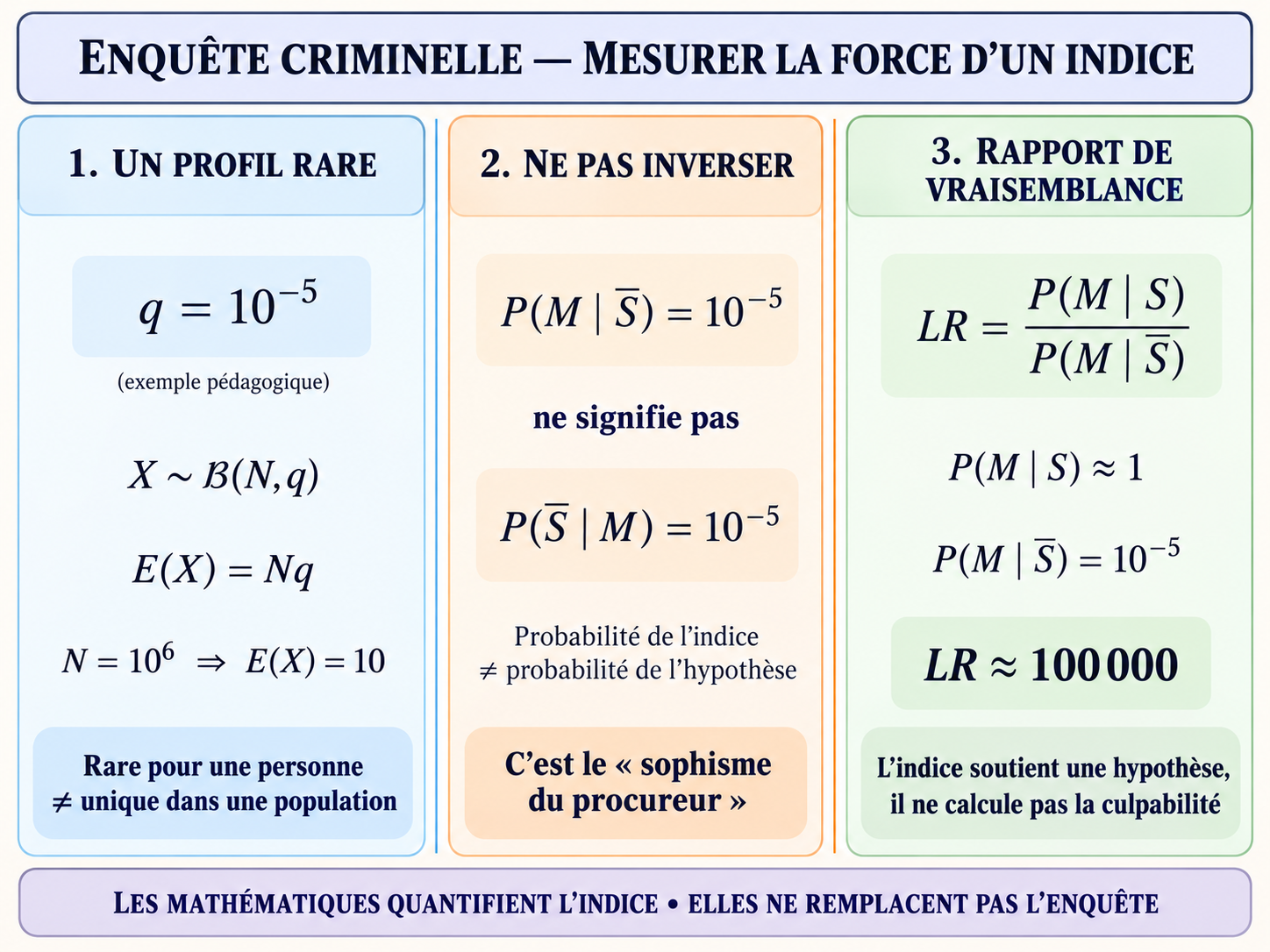 Support visuel sur les probabilités dans une enquête criminelle et l’interprétation d’un indice ADN
