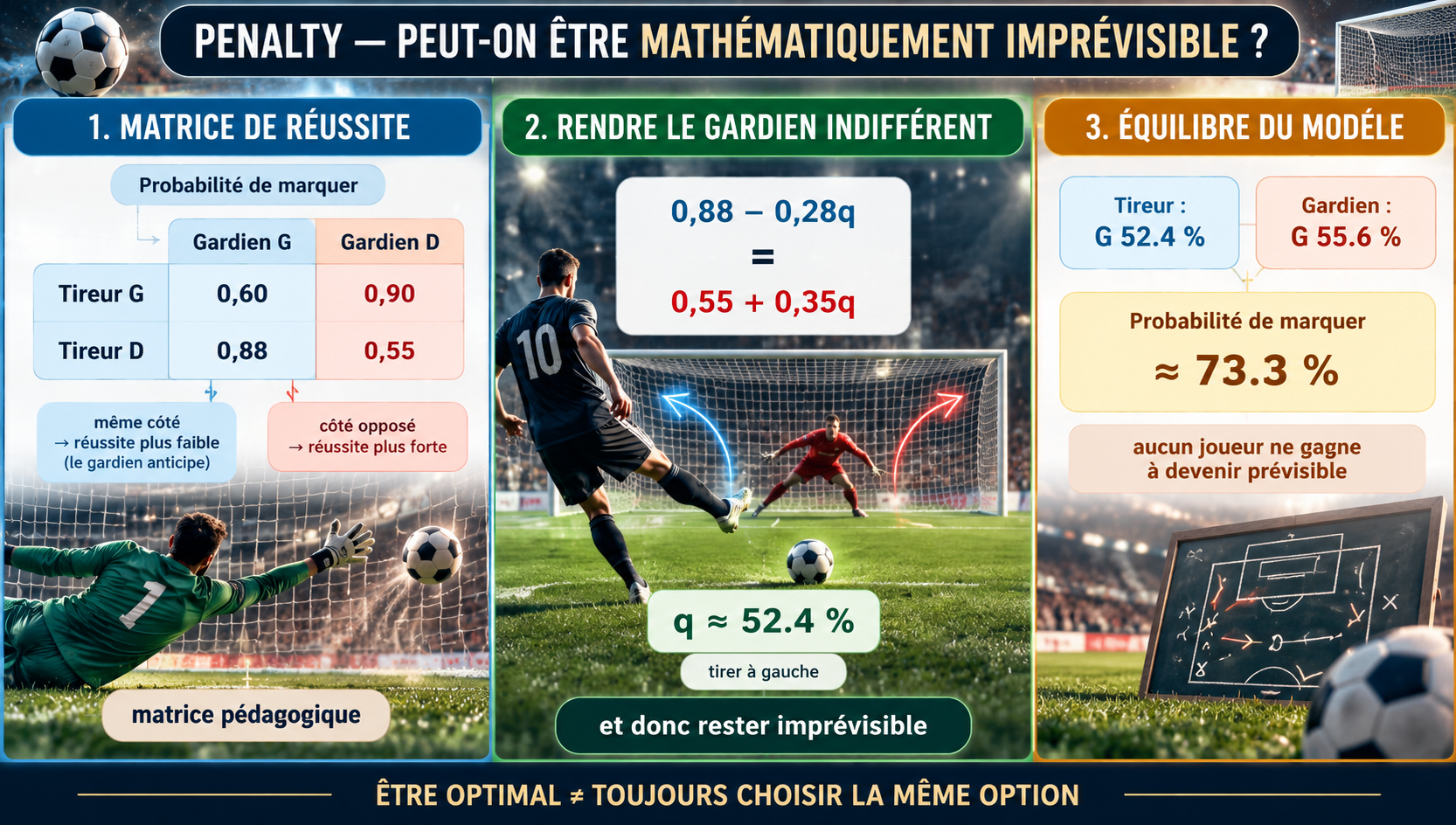 Support visuel sur les probabilités et la stratégie optimale lors d’un penalty au football