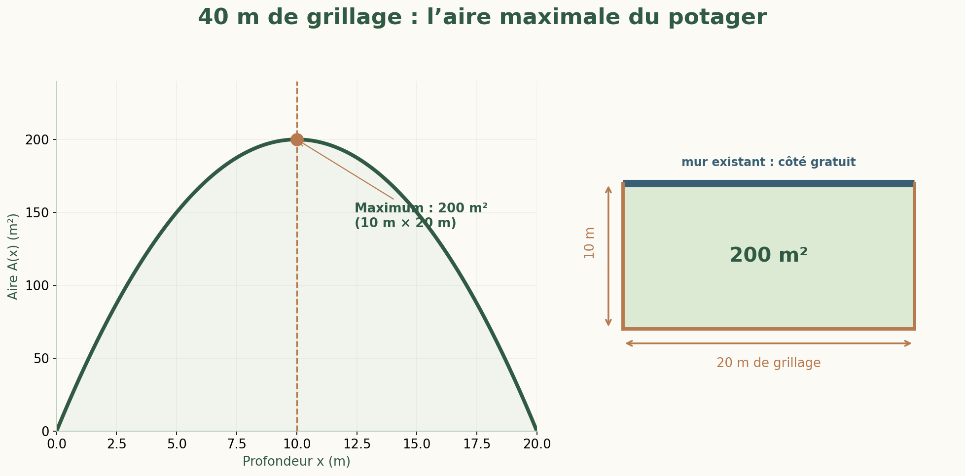 Support du Grand Oral : Comment créer le plus grand potager possible avec 40 mètres de clôture ?