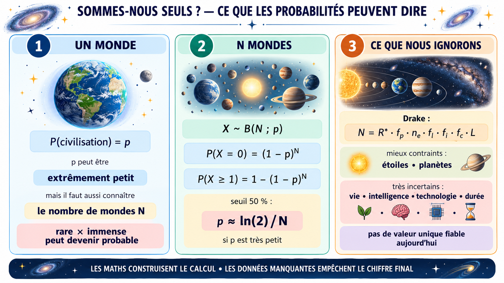 Support visuel sur la probabilité que nous soyons seuls dans l’Univers