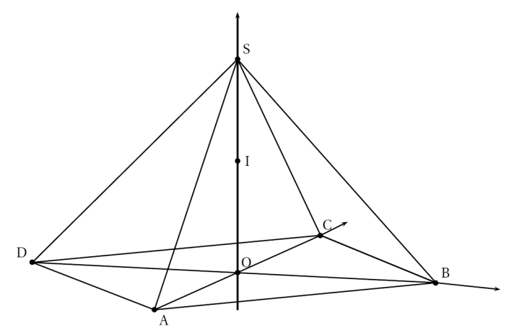 Pyramide régulière SABCD avec O centre de la base et I sur la hauteur SO